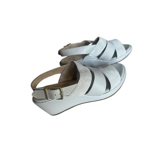 Clarks Un Plaza Go Combi Stone‎ Leather Wedge Sandal Sz 7 - Picture 5 of 16